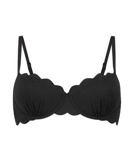 Usztywniany top bikini z fiszbinami Scallop, Czarny