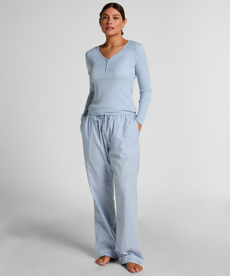 Bluza piżamowa Henley z długim rękawem, Niebieski