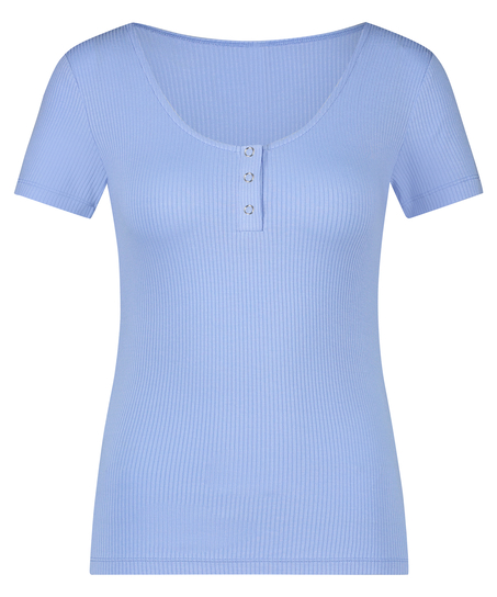 Top od piżamy z kr&oacute;tkimi rękawami Henley, Niebieski