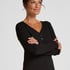 Bluza piżamowa Henley z długim rękawem, Czarny