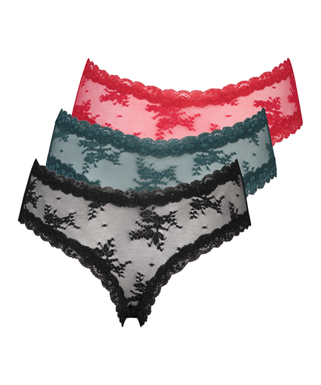 3 pairs Brazilian V-shape Mesh, Czarny