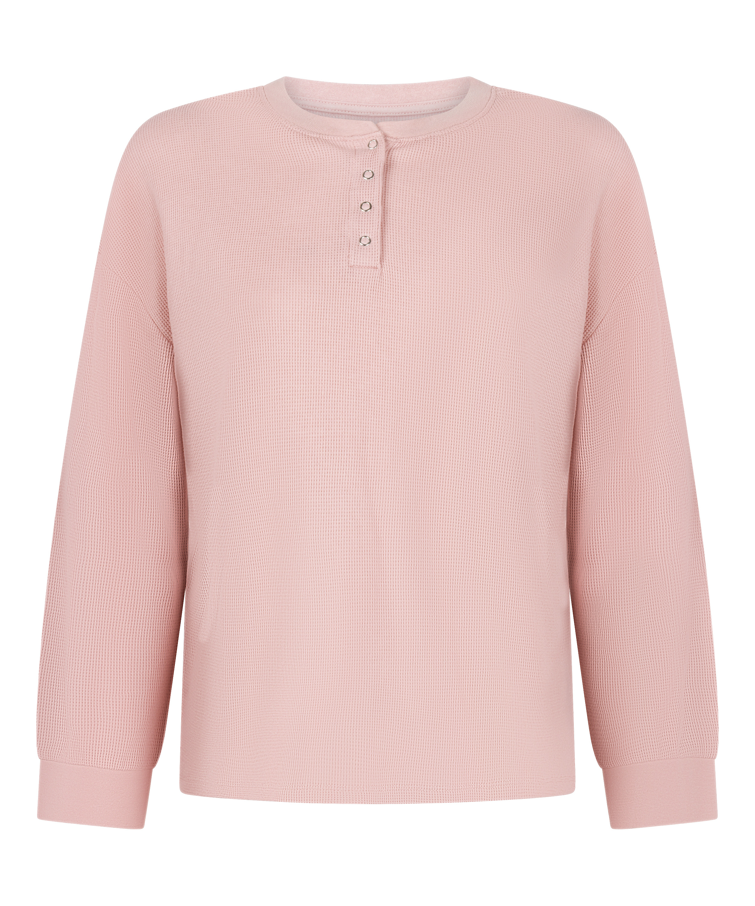 Top z tkaniny wafel Henley, R&oacute;żowy, main