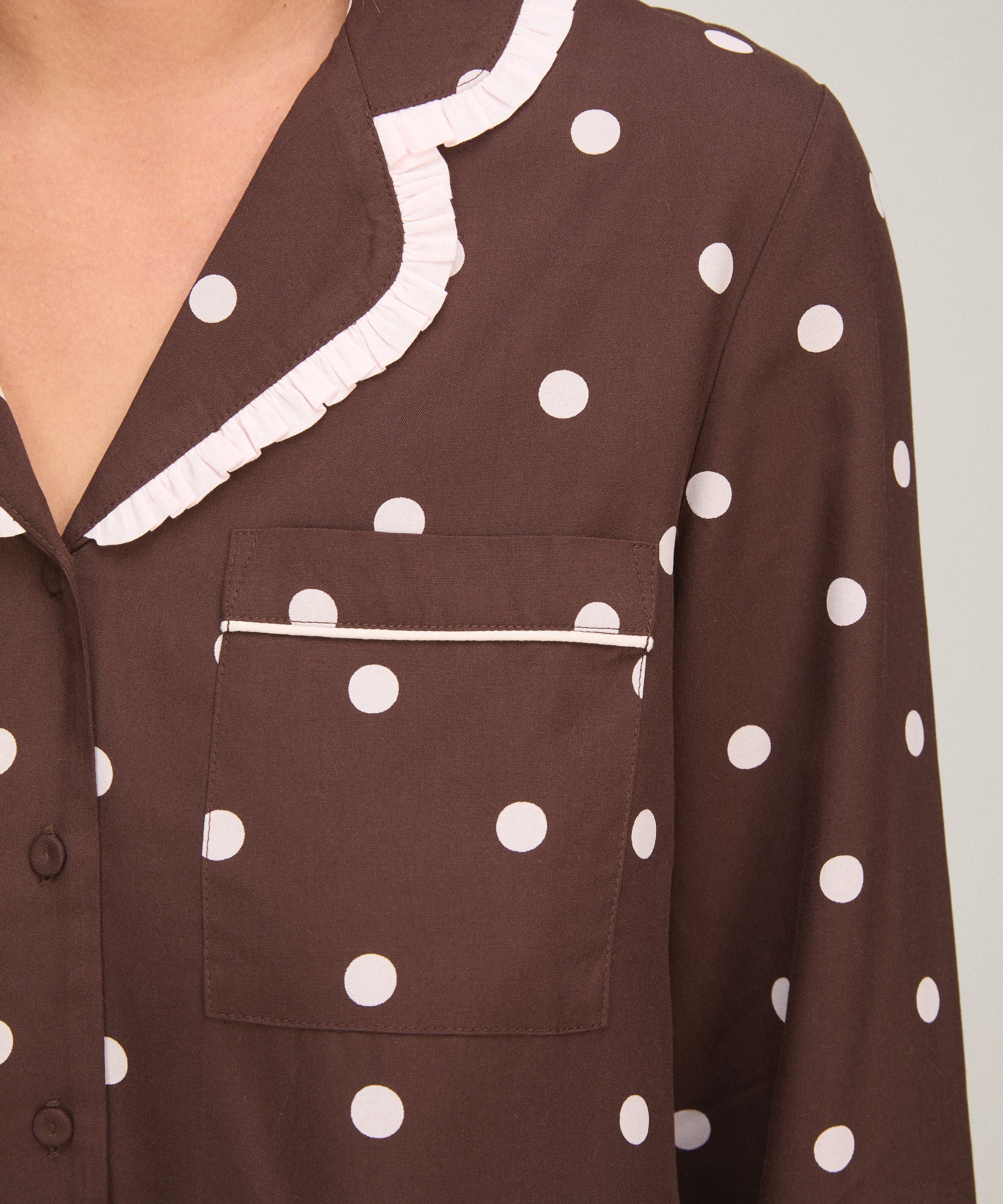 Pyjama Set Poplin Ruffle, Brązowy, main