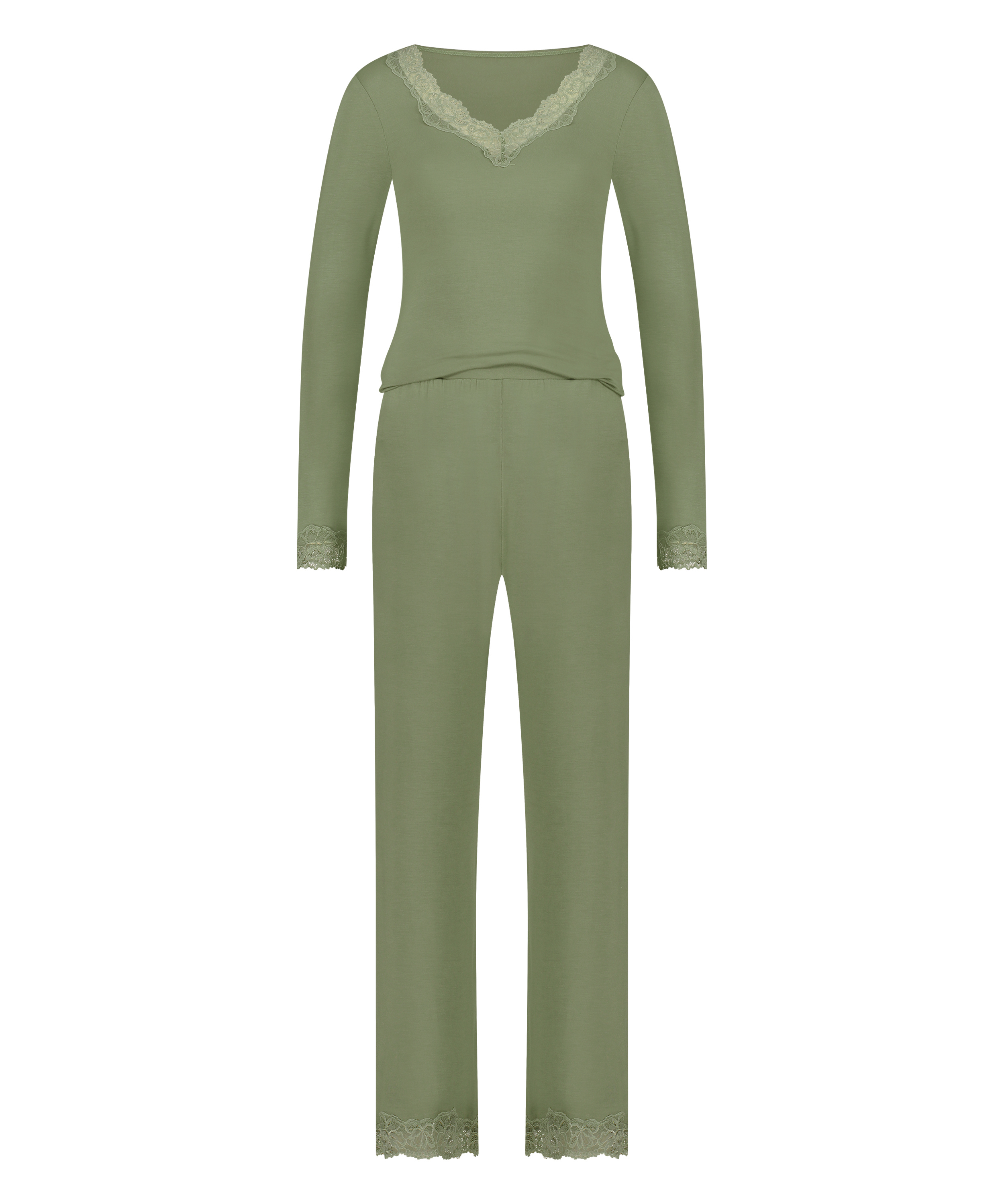 Koronkowa piżama z długim rękawem, Zielony, main