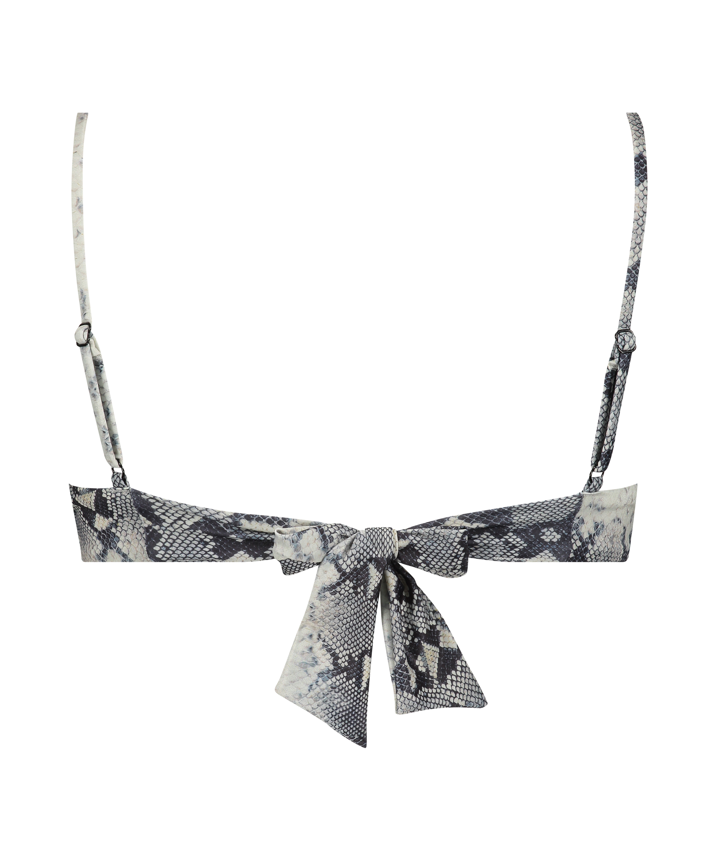 Nieusztywniona góra od bikini z fiszbinami i wzorem skóry węża, Czarny, main