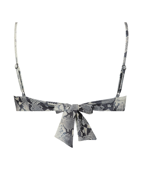 Nieusztywniona góra od bikini z fiszbinami i wzorem skóry węża, Czarny