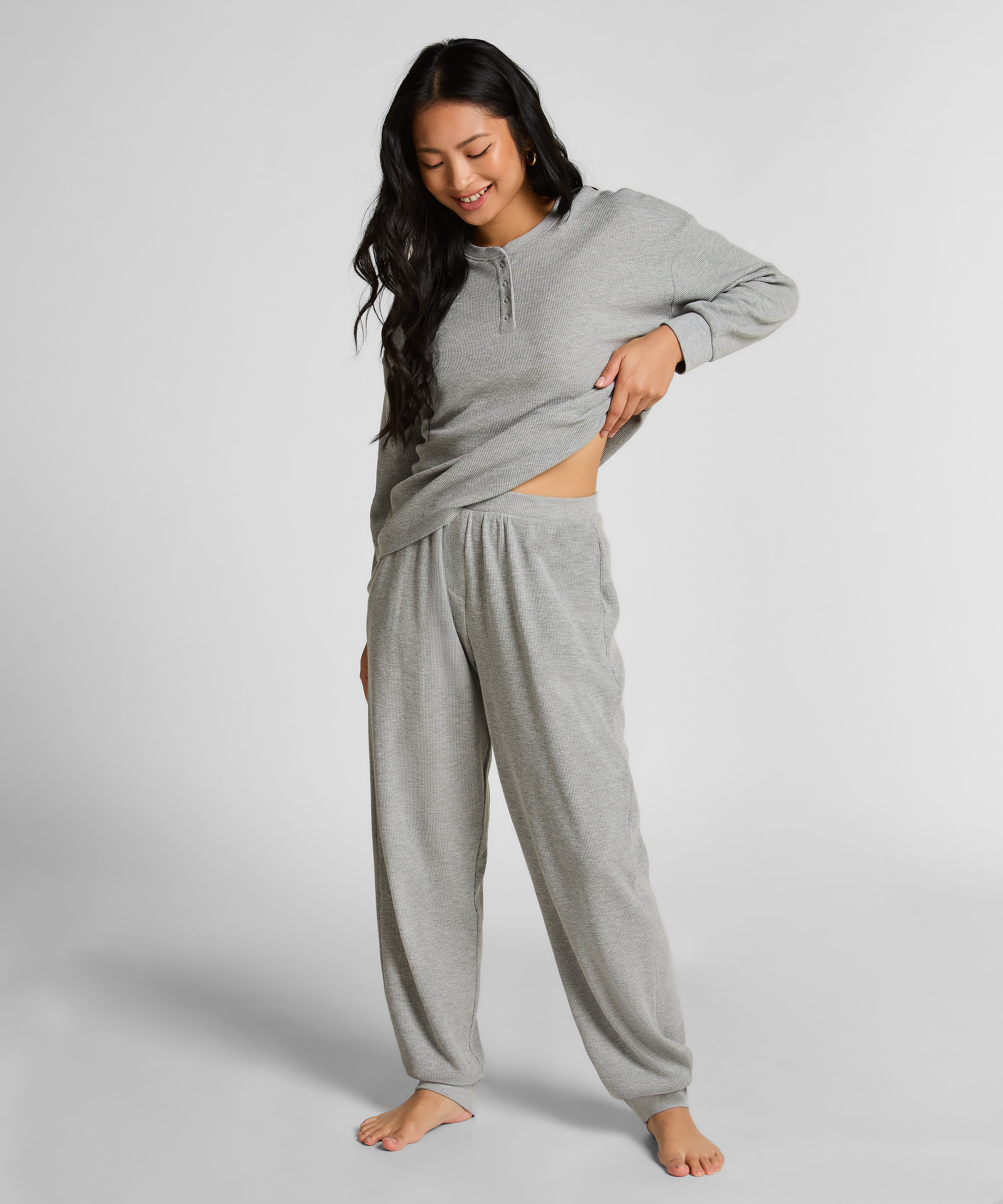 Joggery z tkaniny wafel, Szary, main