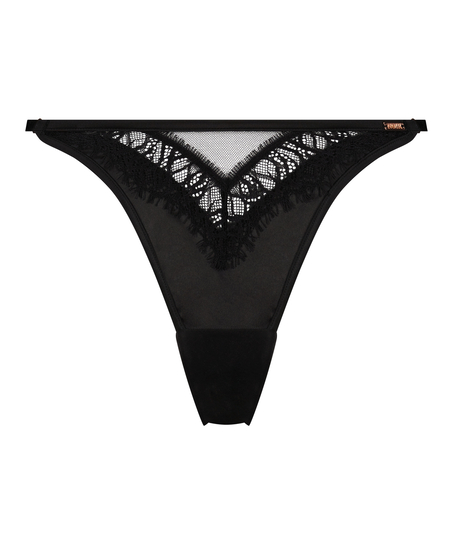 Majtki brazylijskie z wysokim wycięciem Aiko, Czarny