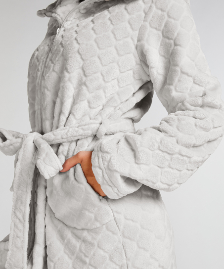 Szlafrok z polaru z zamkiem błyskawicznym, Szary