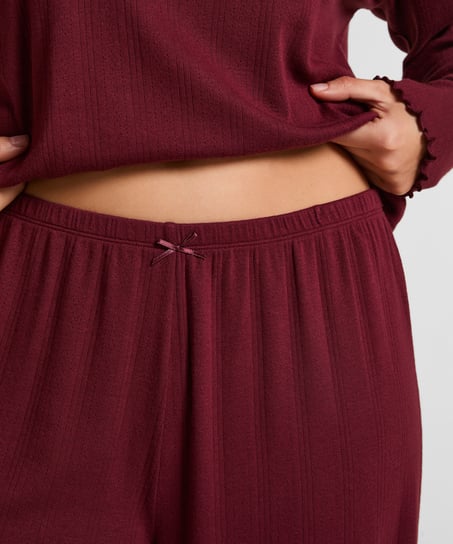 Piżama Spodnie Loose Pointelle, Czerwony