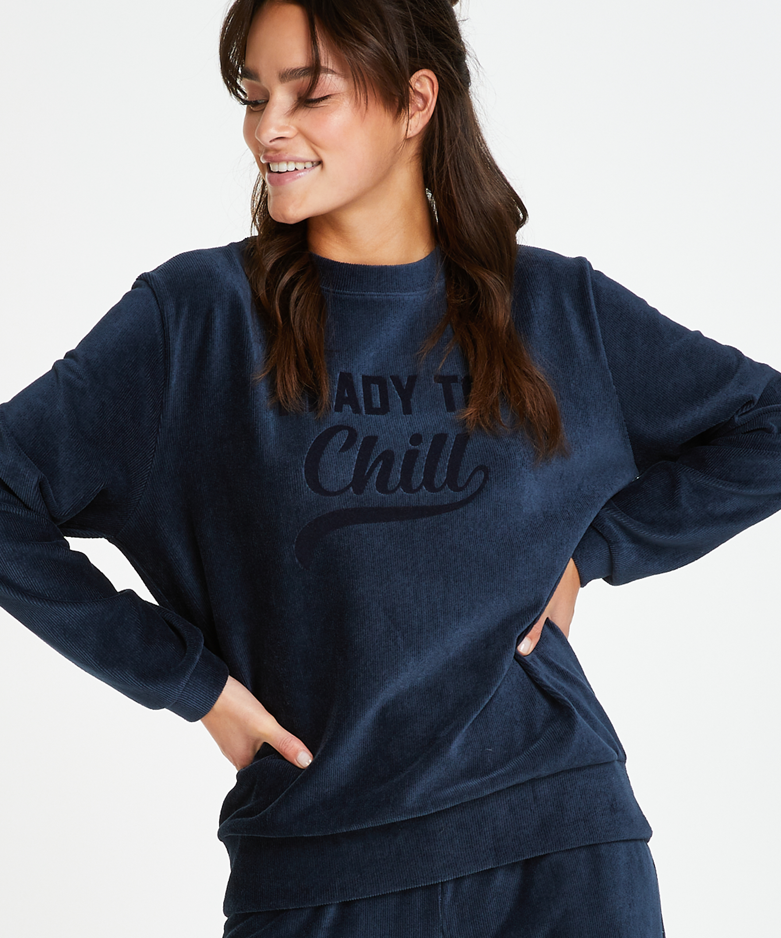 Long-sleeved velvet top, Niebieski, main