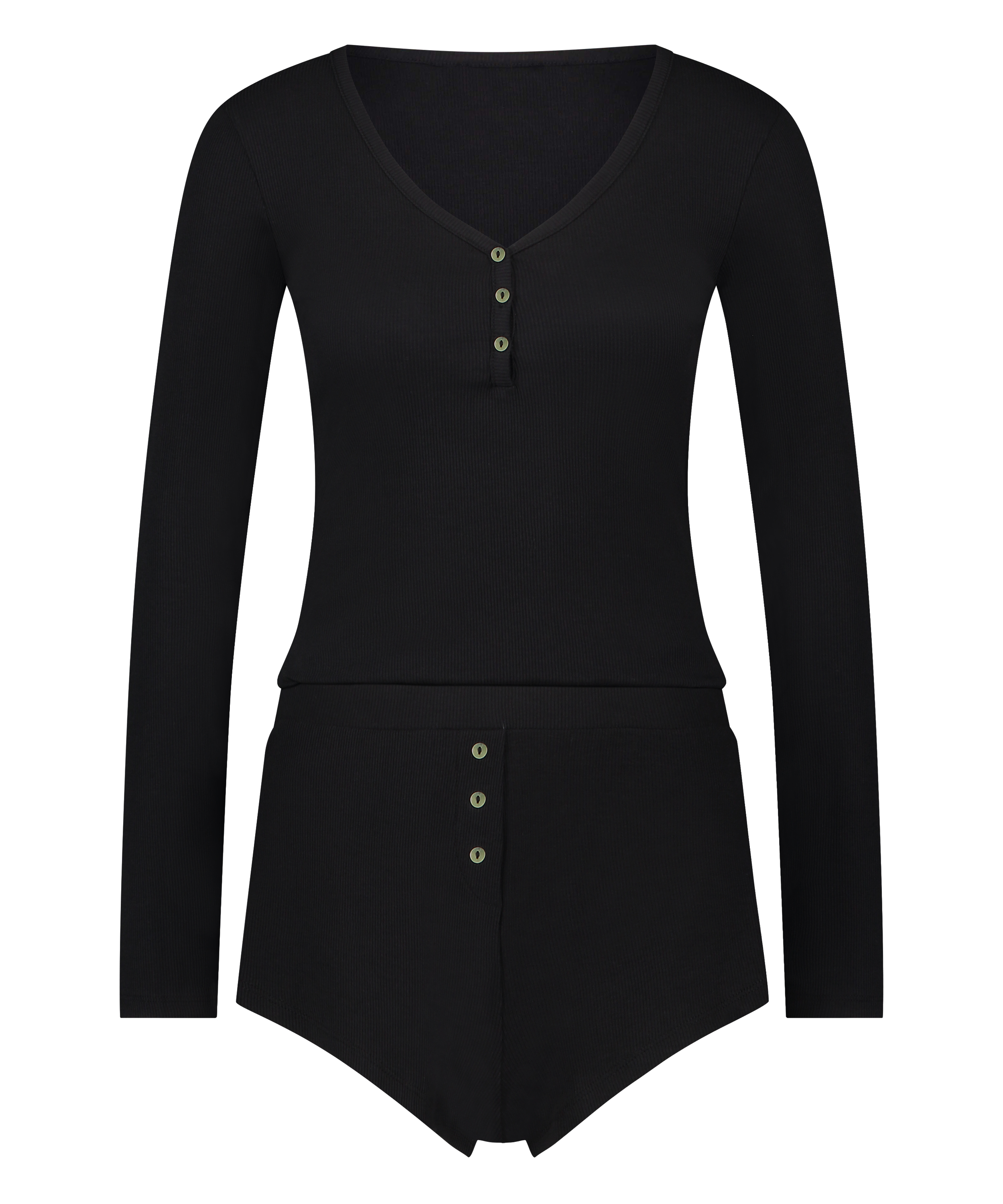 Koronkowa piżama z długim rękawem, Czarny, main