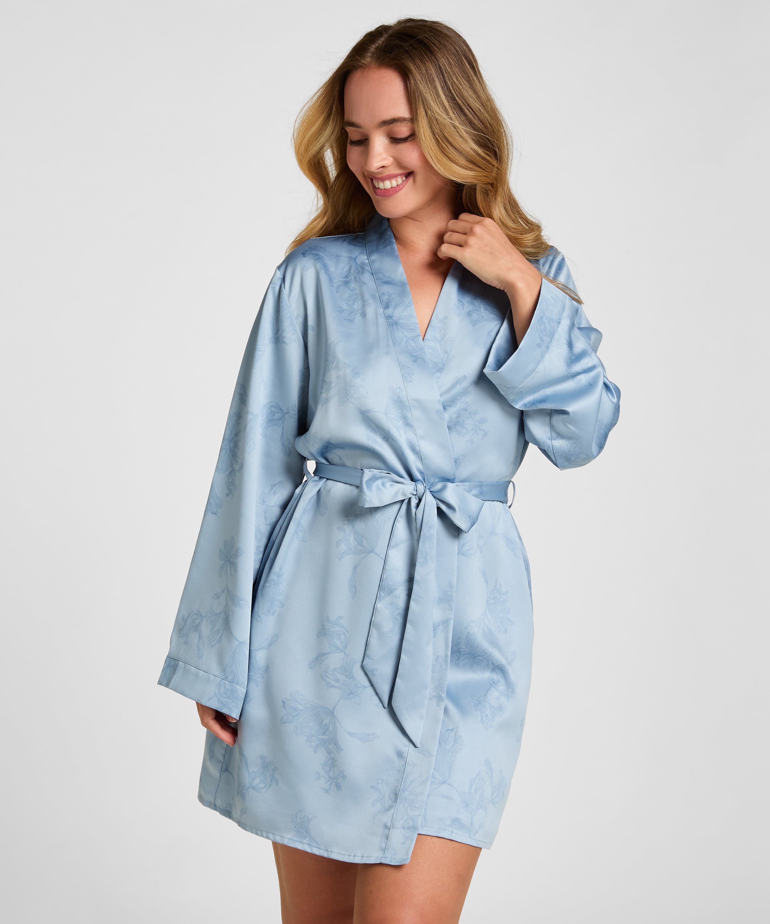 Kimono Kwiatowy Wz&oacute;r, Niebieski, main