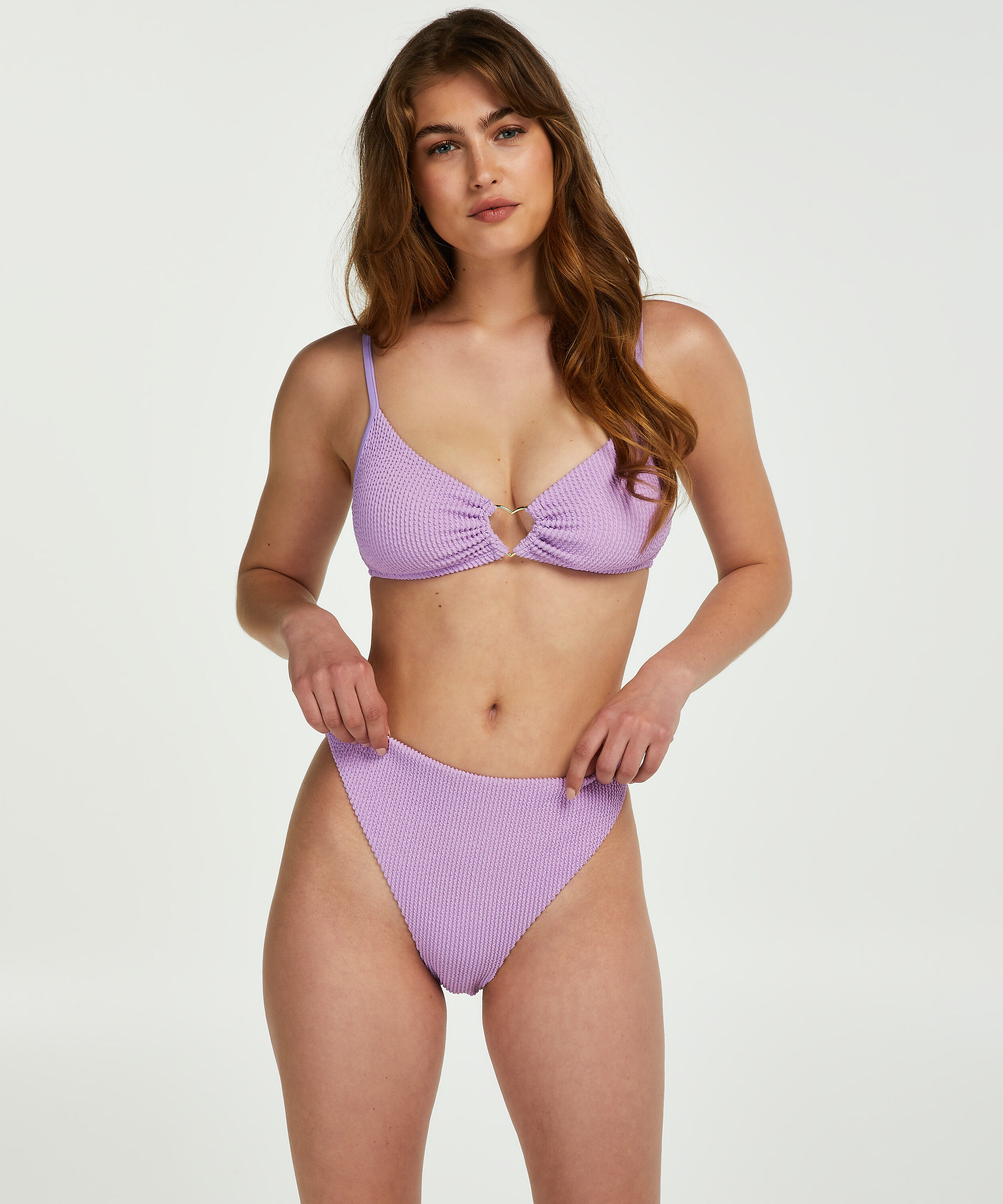 Majtki Bikini Wysoko Krojona Crinkle, Fioletowy