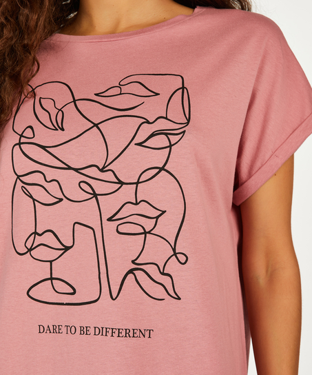 Koszula nocna z okrągłym dekoltem, R&oacute;żowy