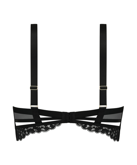 Biustonosz usztywniany z fiszbinami, typu longline push-up Desire, Czarny