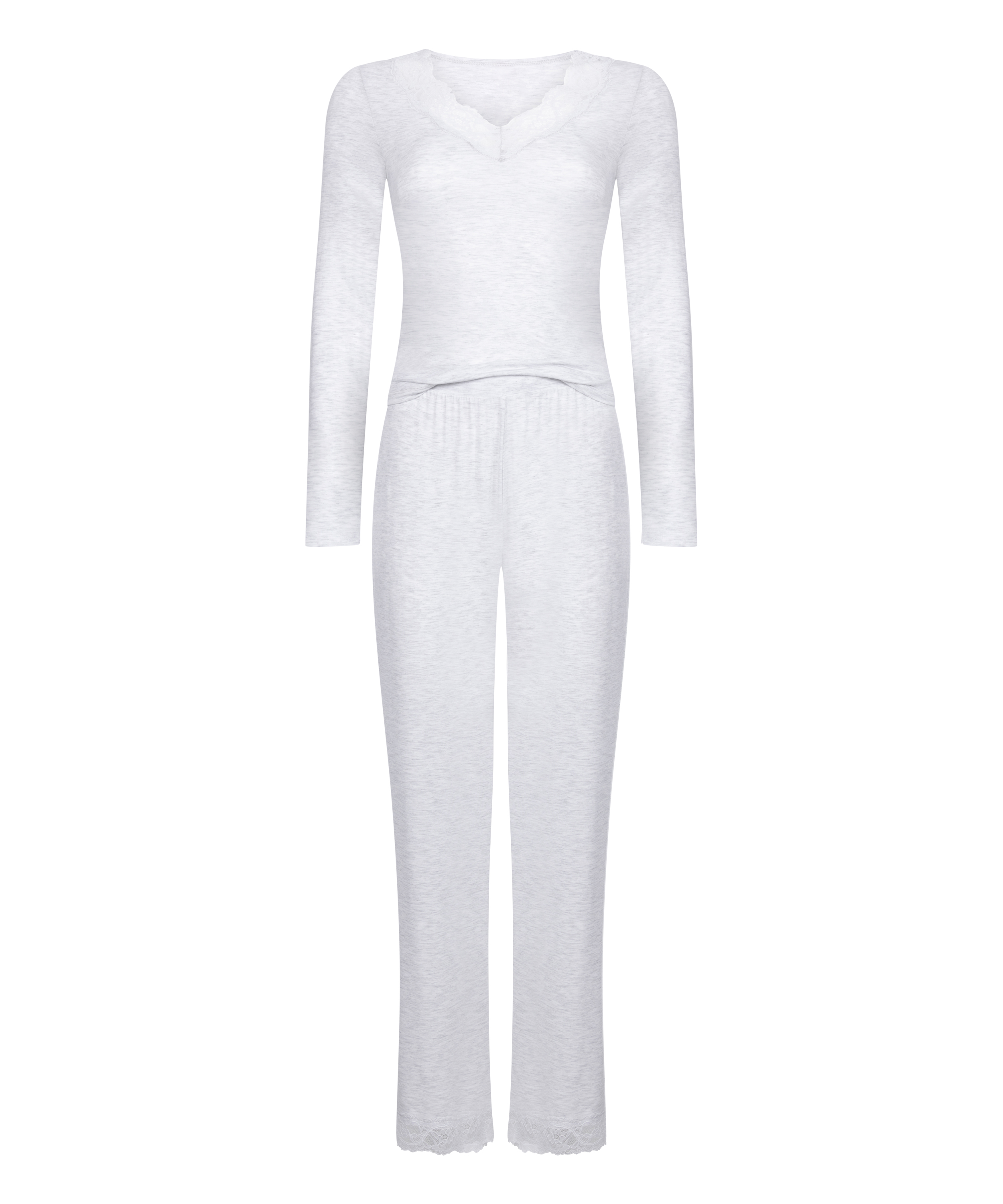 Koronkowa piżama z długim rękawem, Szary, main