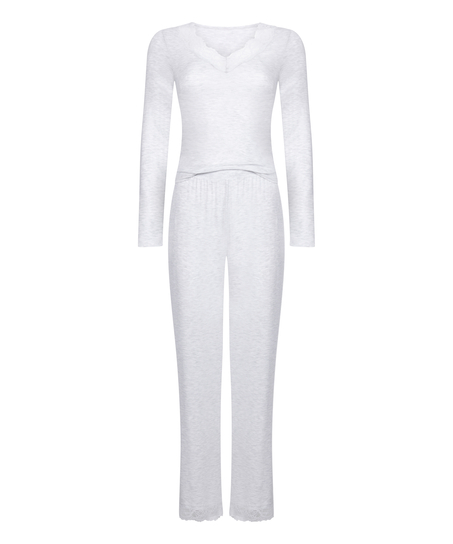 Koronkowa piżama z długim rękawem, Szary