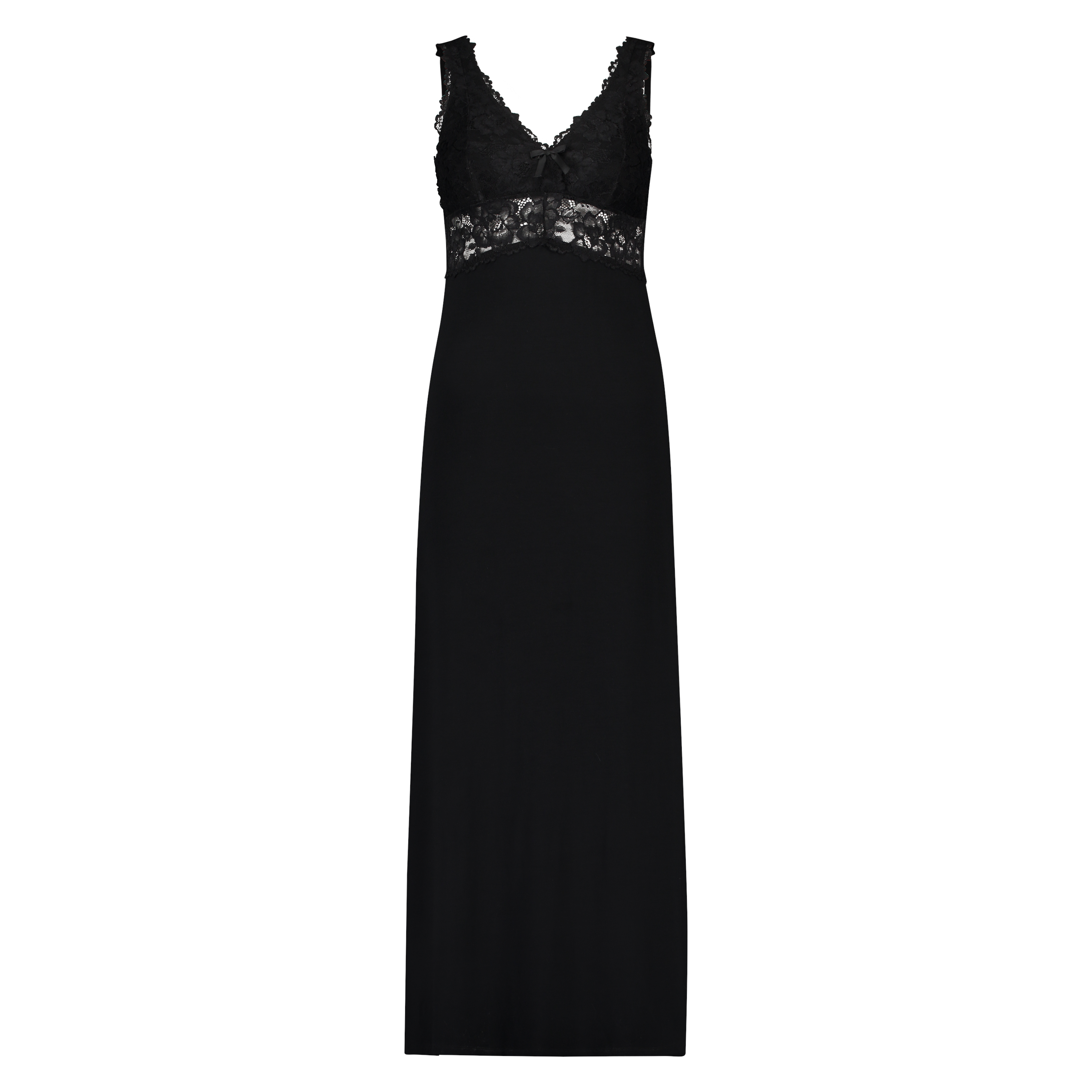 Long slip dress Modal lace, Czarny, main