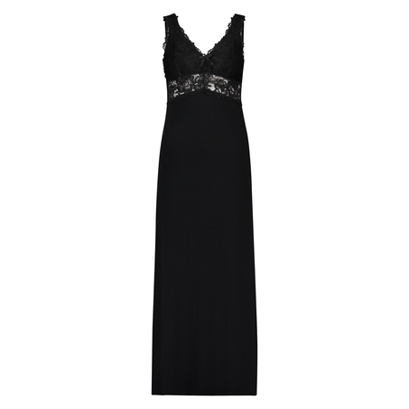 Long slip dress Modal lace, Czarny