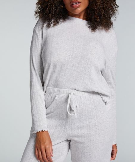 Koronkowa piżama z długim rękawem, Beżowy