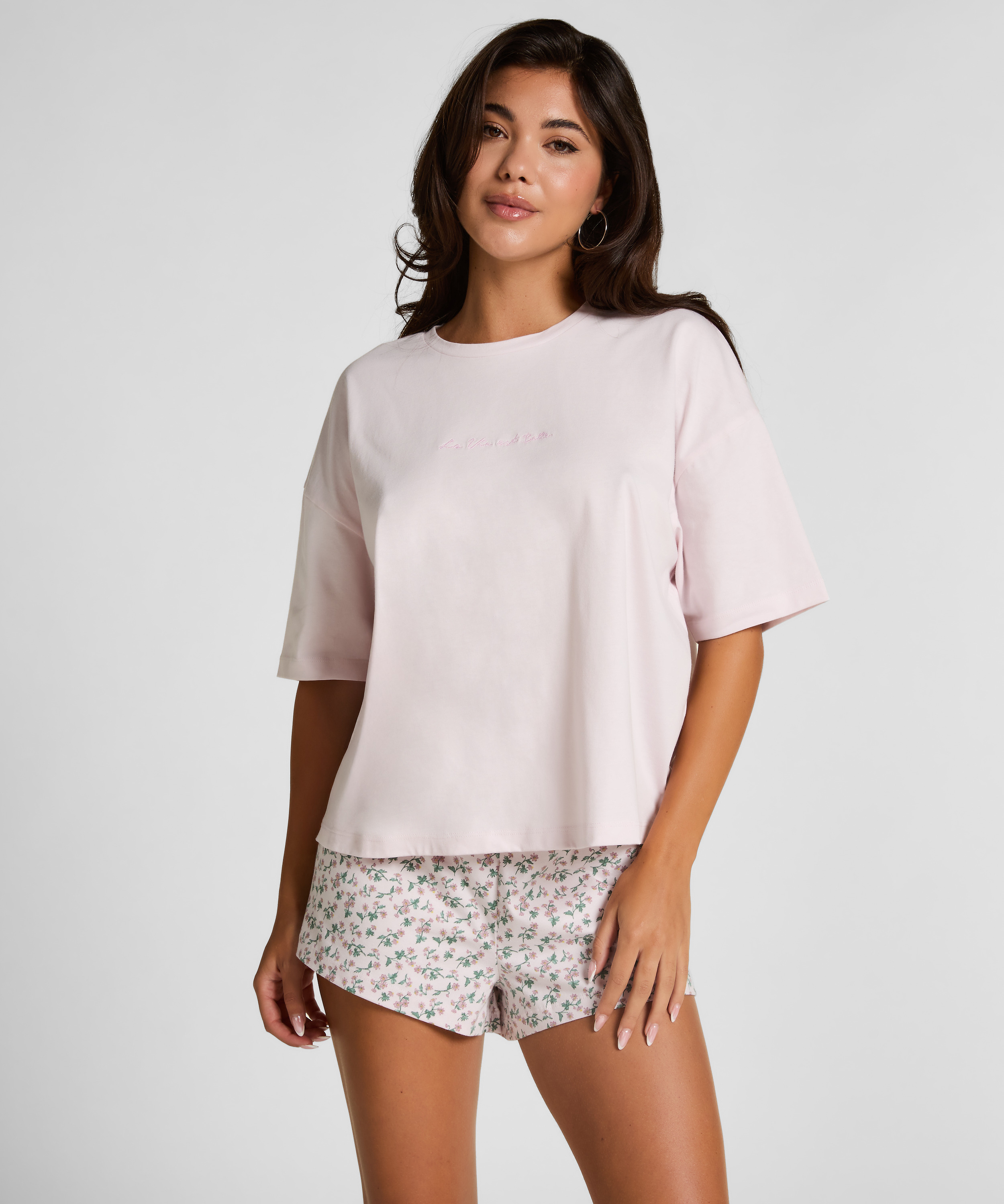 Zestaw Piżamowy Cotton Jersey Kr&oacute;tki, Fioletowy, main