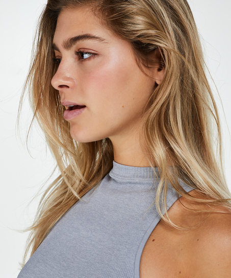 Seamless high neck rib top, Szary