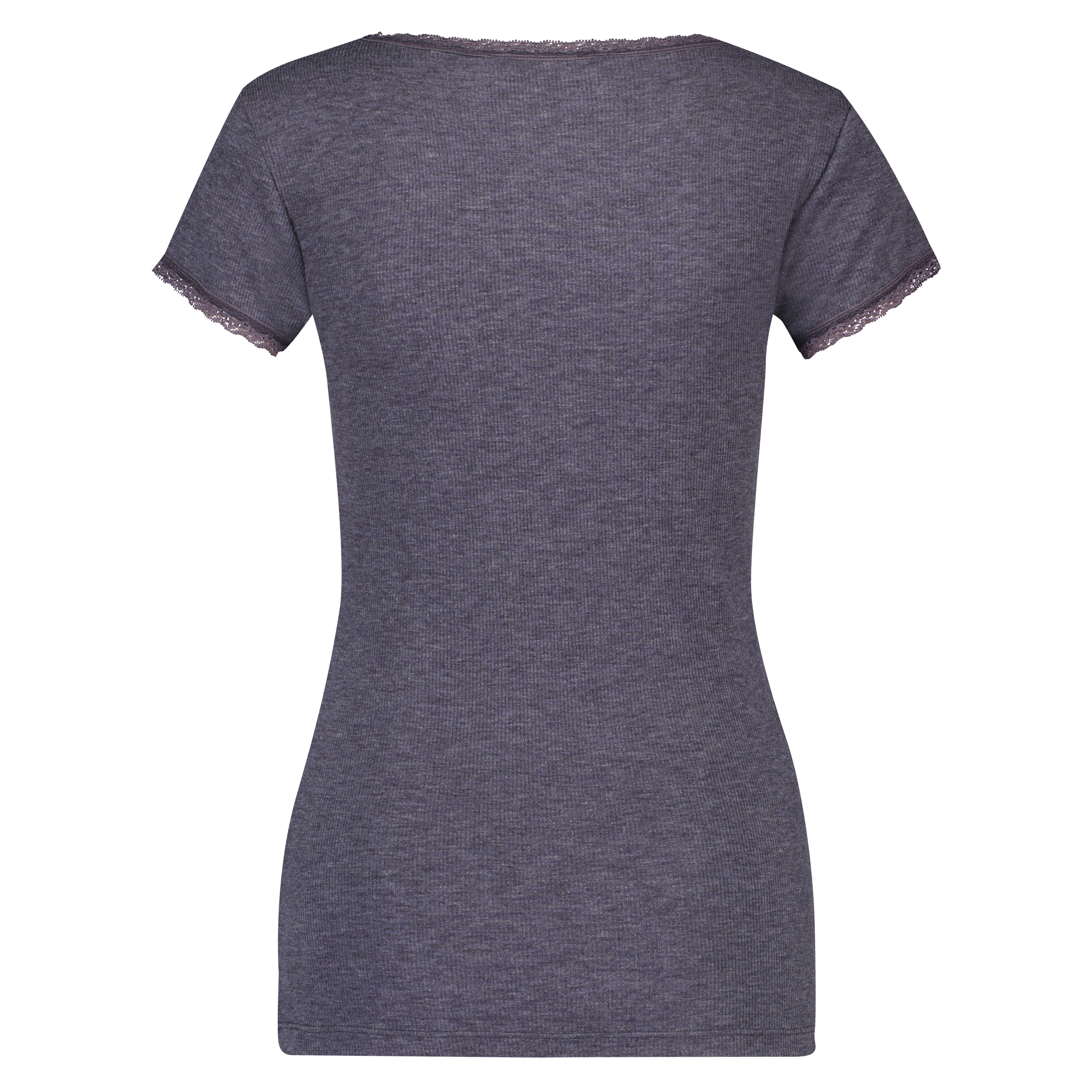 Ribbed Short-Sleeved V-Neck Pyjama Top, Szary, main