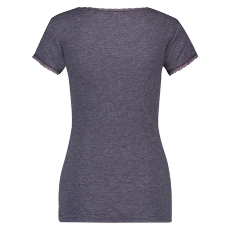Ribbed Short-Sleeved V-Neck Pyjama Top, Szary