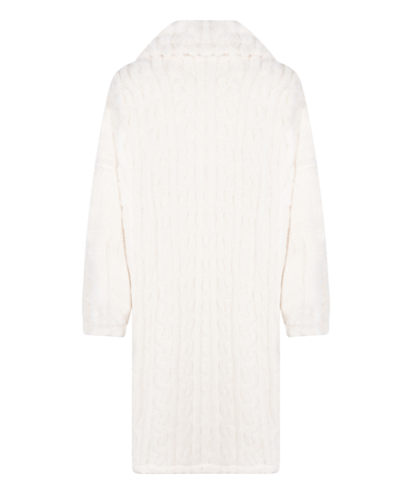 Poncho z Polarowego Splotu Warkoczowego, Biały