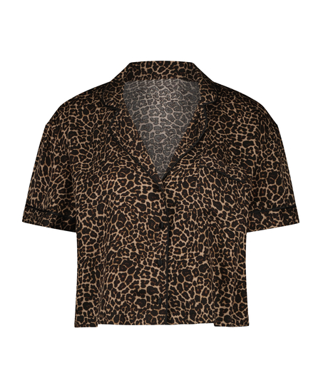 Góra od piżamy z krótkim rękawem i nadrukiem, Czarny