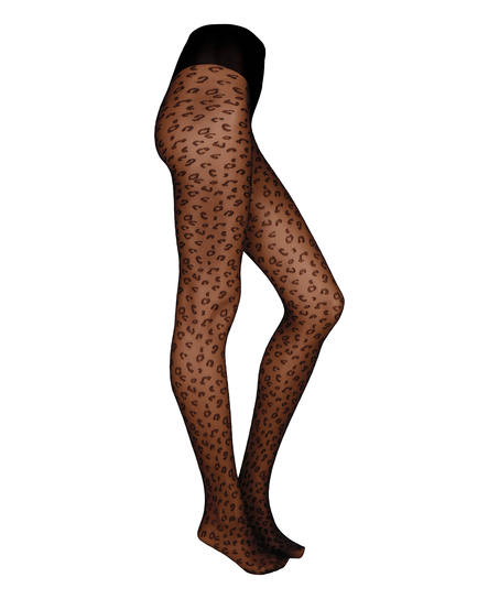 Rajstopy 15 Denier Leopard, Czarny