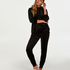 Velvet Long-Sleeved Pyjama Top, Czarny
