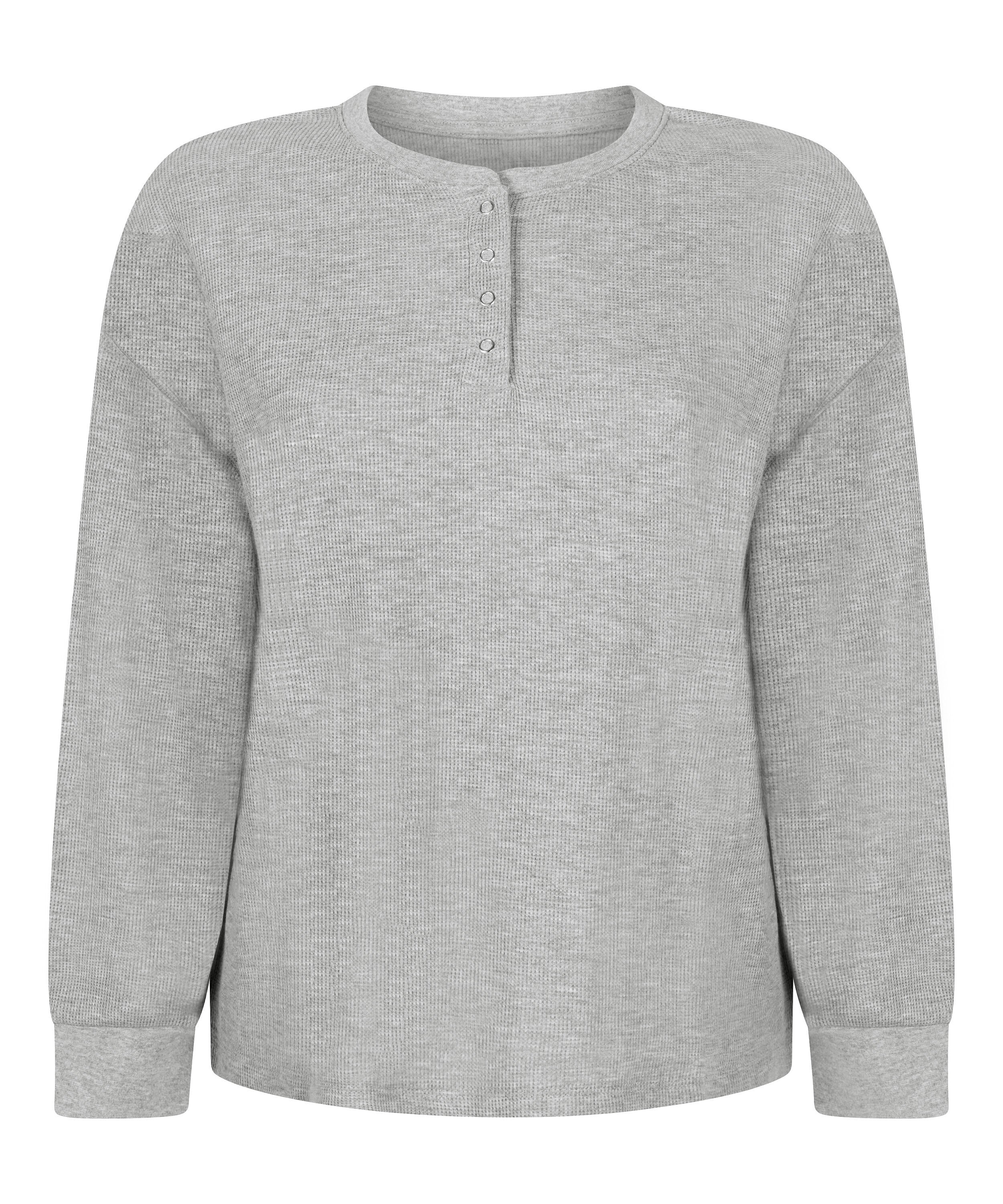 Top z tkaniny wafel Henley, Szary