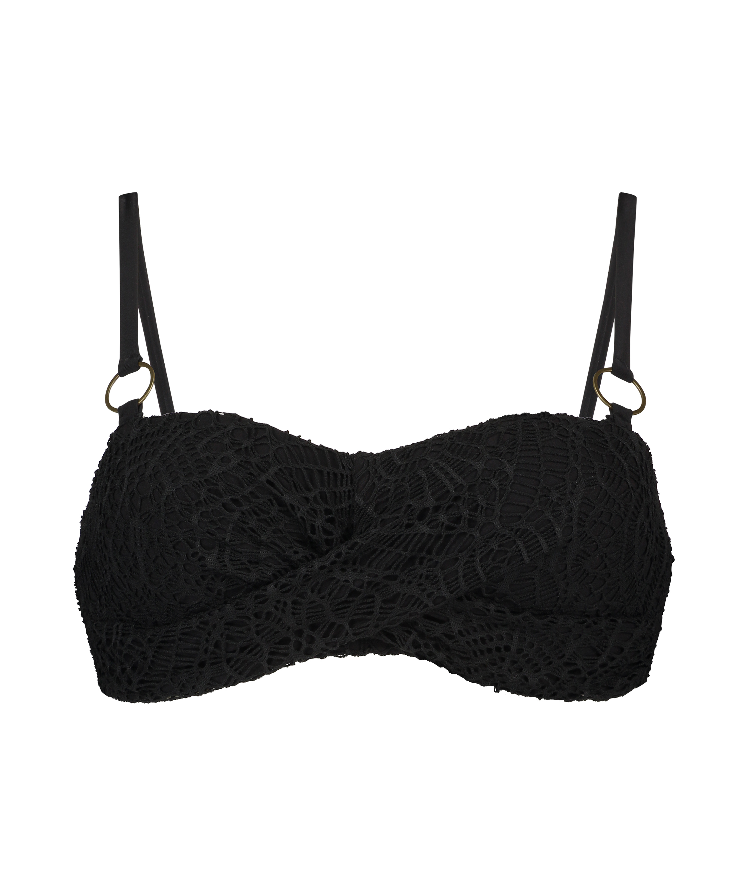 Szydełkowy usztywniany stanik bikini typu bandeau, Czarny, main