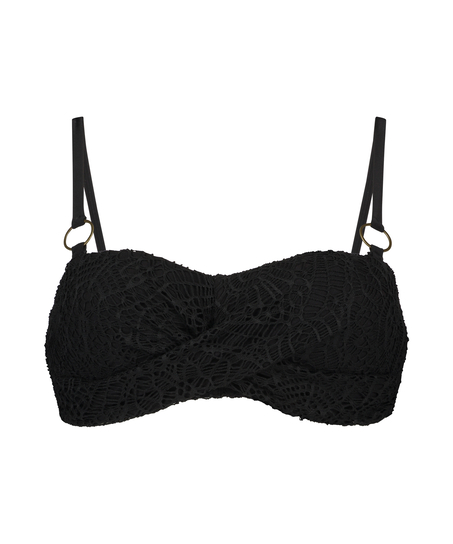 Szydełkowy usztywniany stanik bikini typu bandeau, Czarny