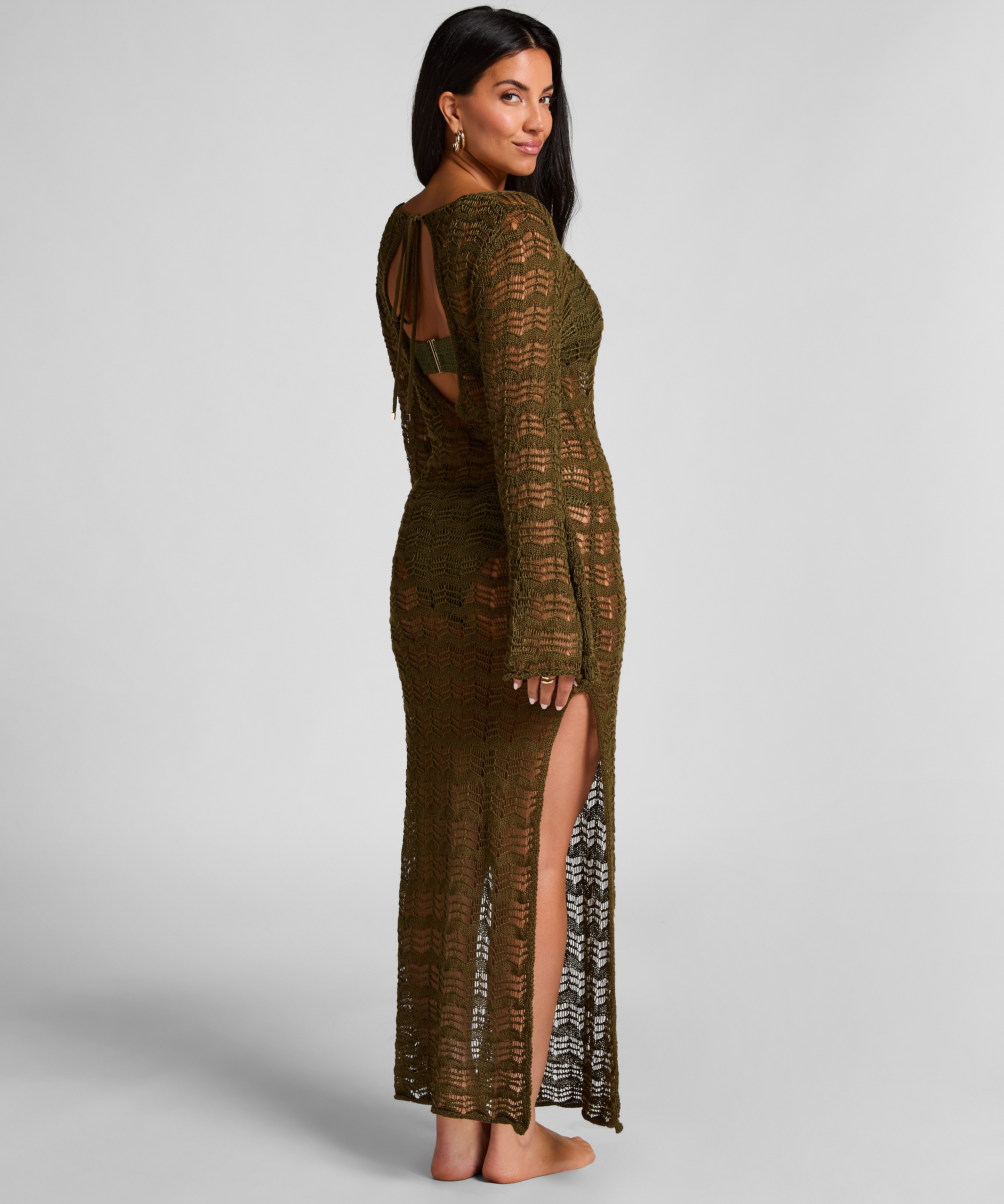 Szydełkowa sukienka Maxi, Zielony, main