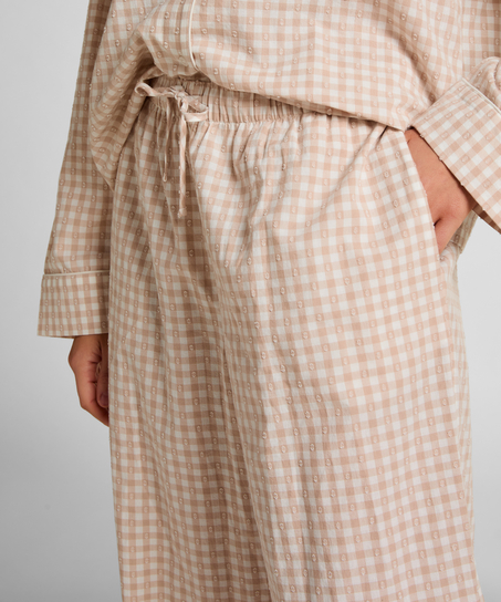 Kurtka Piżamowa Dobby z Tkanej Bawełny, Beżowy