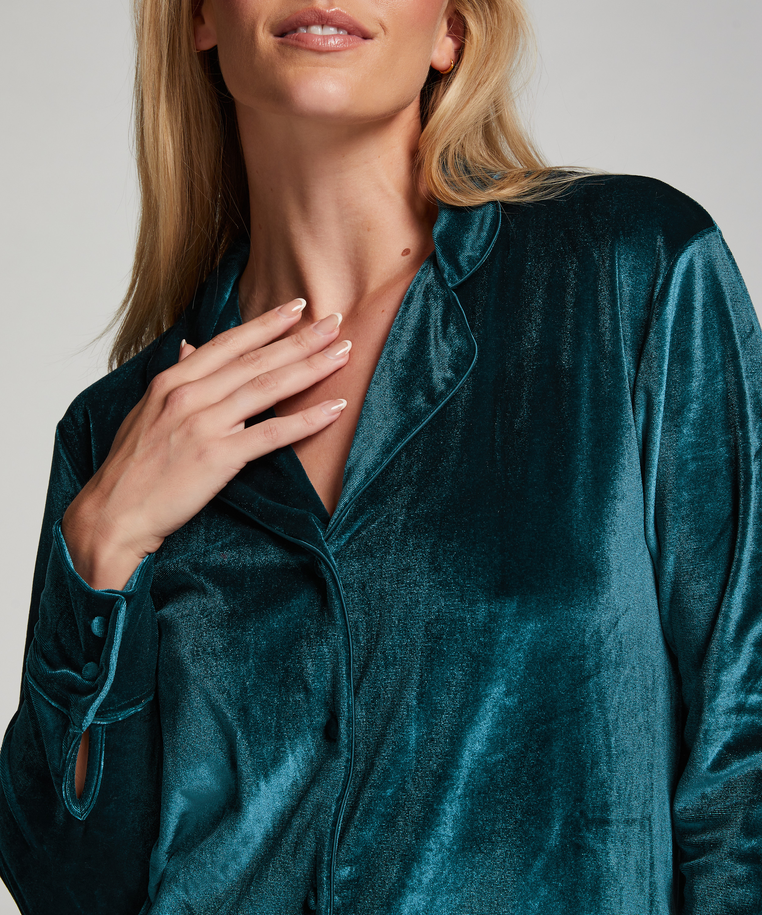 Błyszcząca welurowa koszula nocna, Niebieski, main