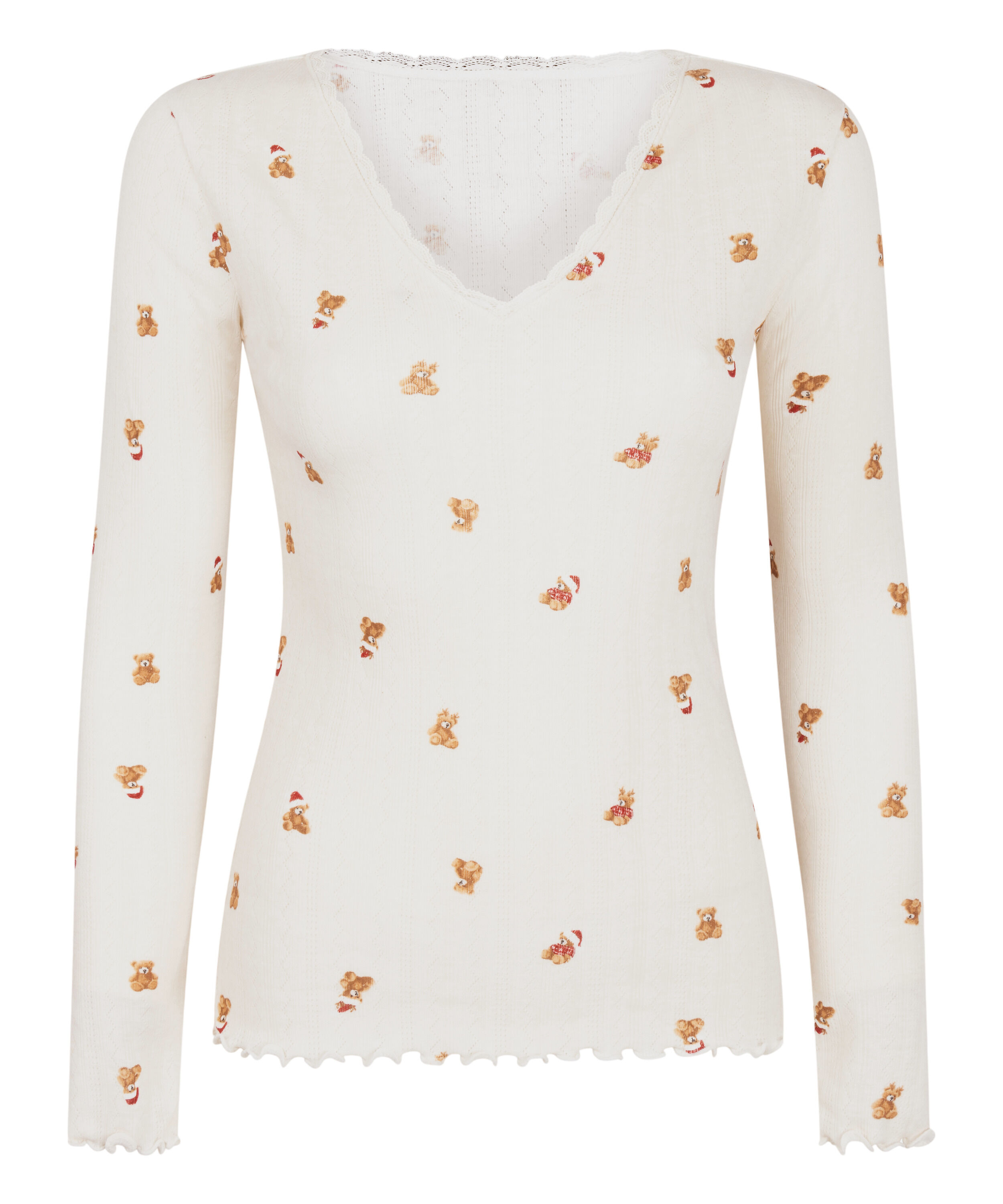 G&oacute;ra od piżamy z długim rękawem Pointelle, Biały