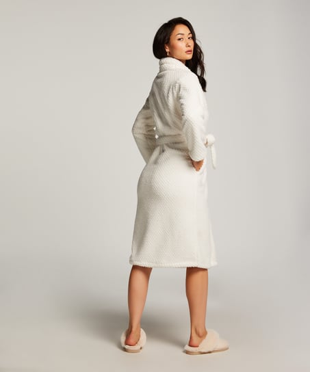 Długi szlafrok z polaru, Biały