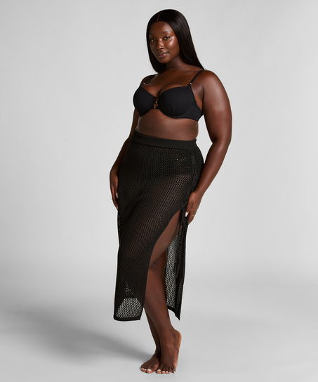 Szydełkowa spódnica midi, Czarny