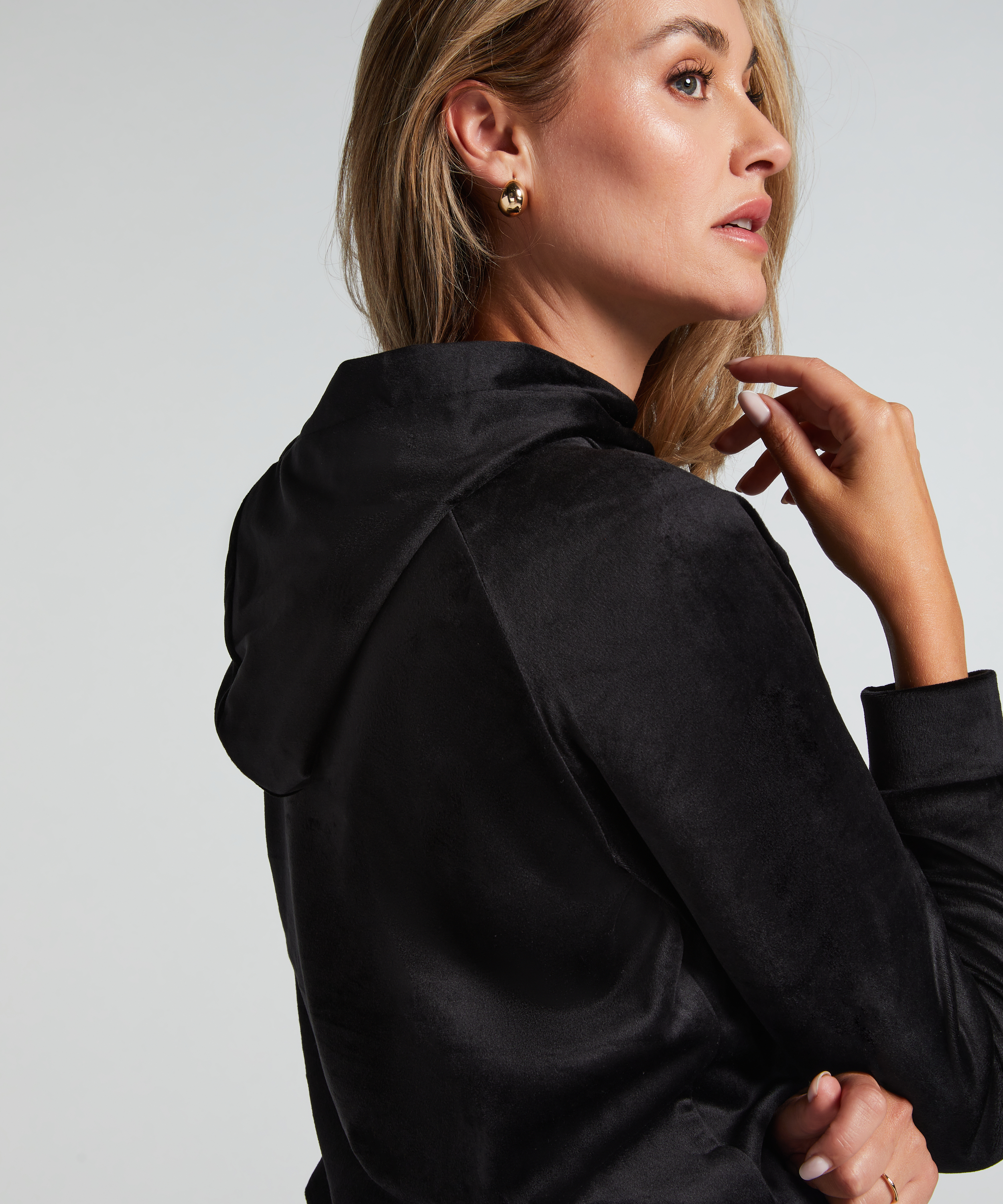 Welurowy top, Czarny, main