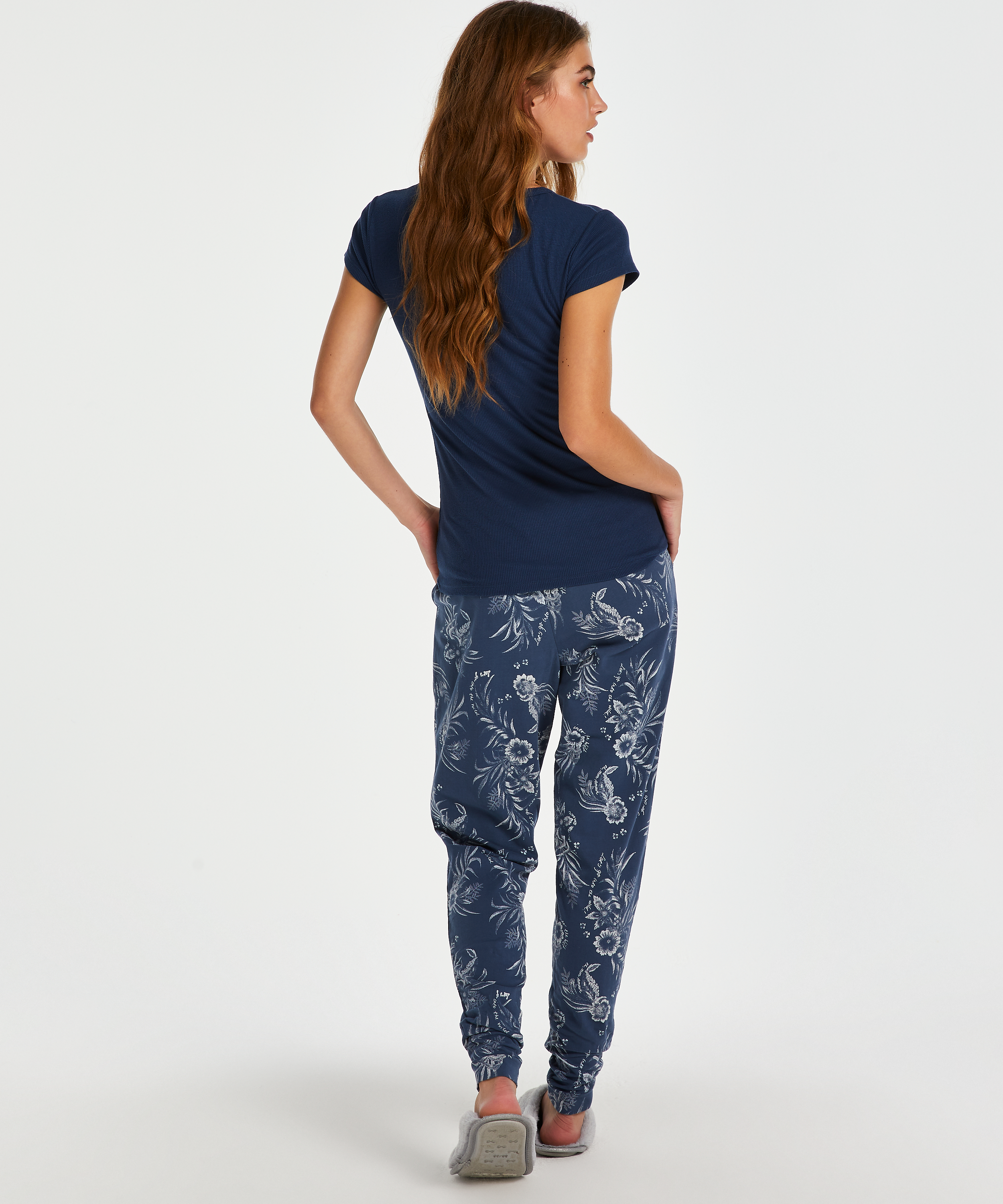 Top od piżamy z prążkowanego materiału z krótkimi rękawami., Niebieski, main