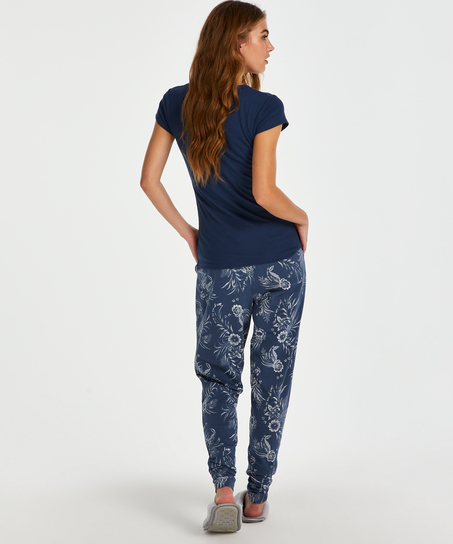 Top od piżamy z prążkowanego materiału z krótkimi rękawami., Niebieski