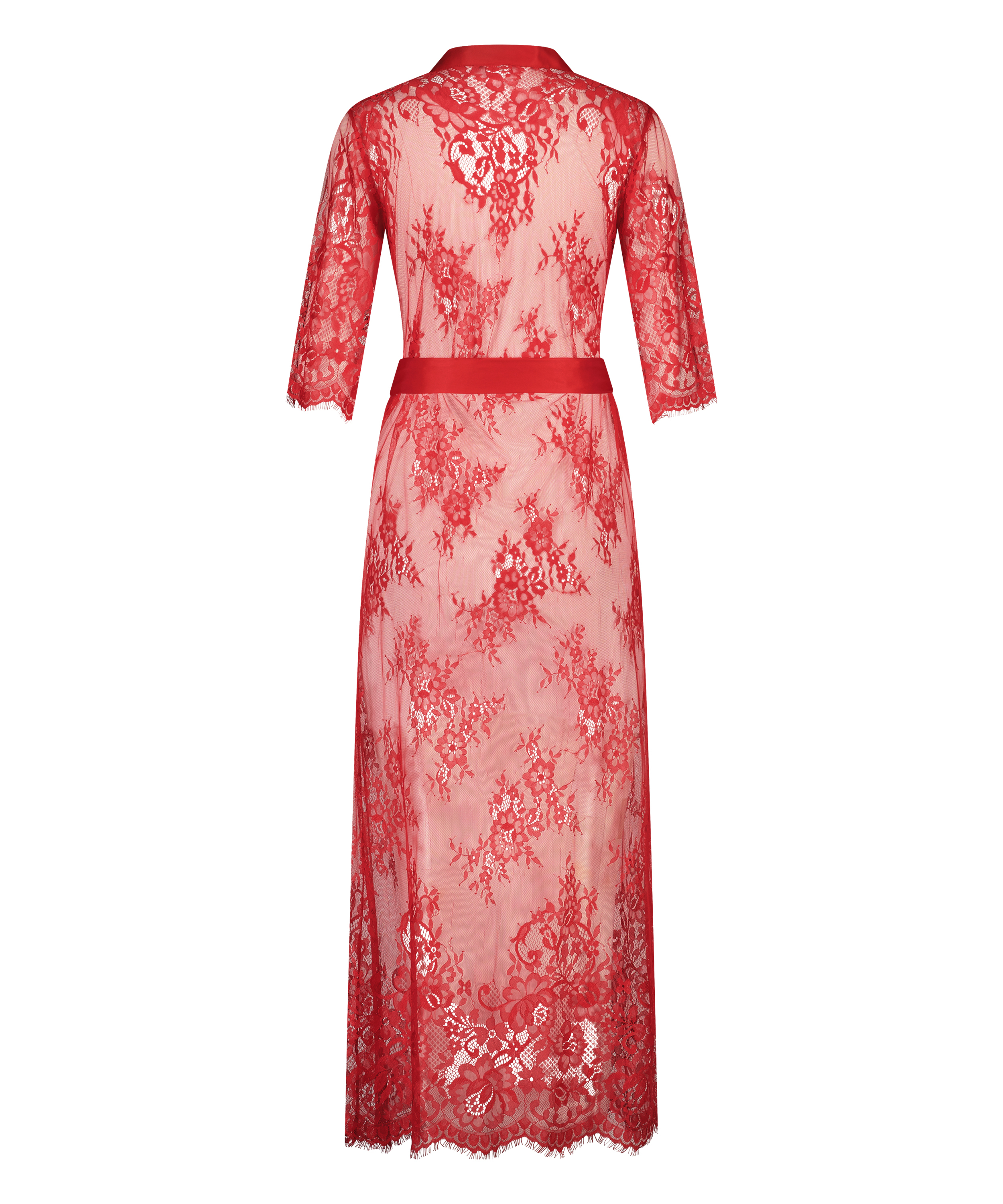 Długie kimono z koronką, Czerwony, main