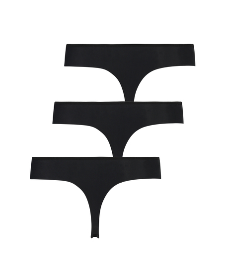Niewidoczne pod ubraniem stringi 3-pak, Czarny
