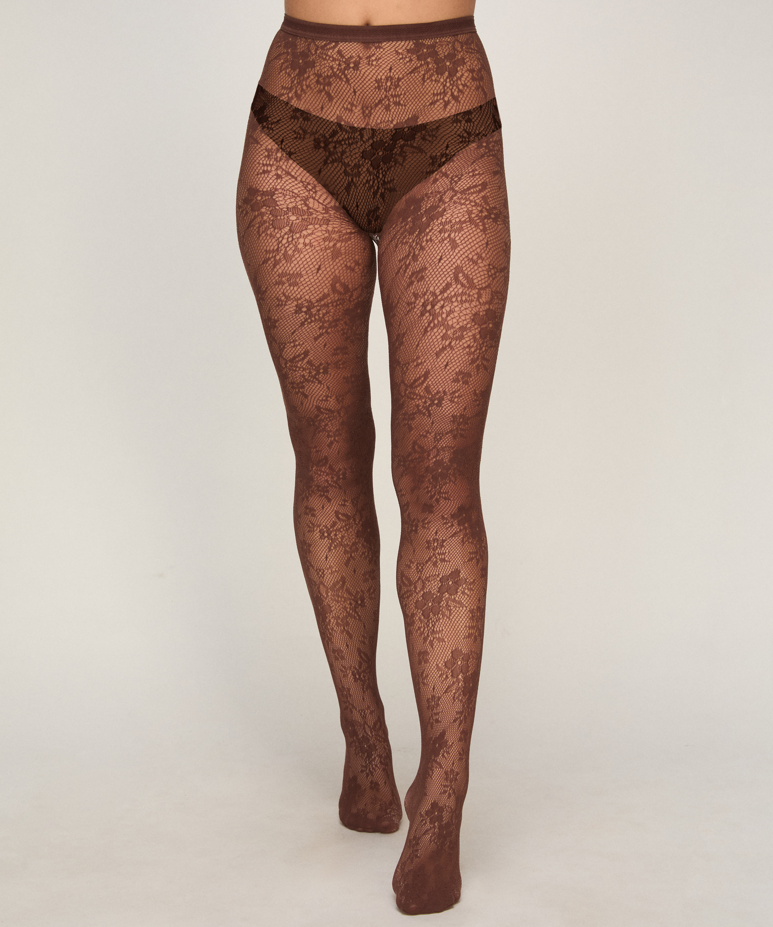 Rajstopy Allover Lace Fishnet, Brązowy, main