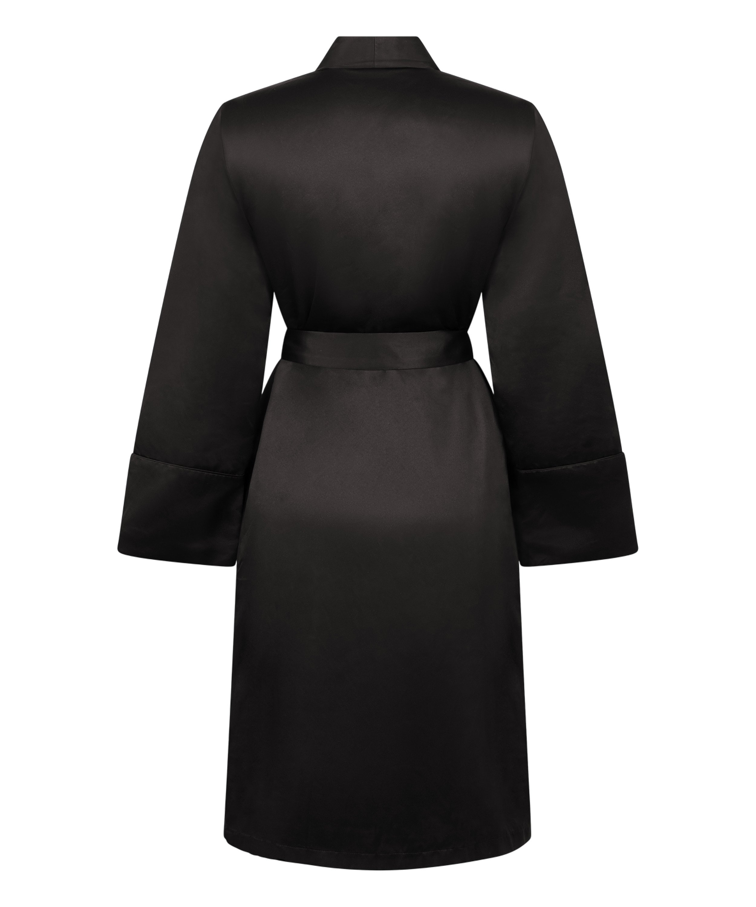 Satynowy szlafrok z polarem, Czarny, main