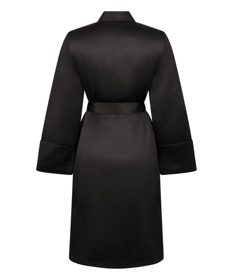 Satynowy szlafrok z polarem, Czarny